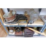 OAK CASED SINGER SEWING MACHINE, GLASS SWEET JARS, PAIR OF BINOCULARS, LANTERN, ETC,