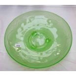 LARGE GREEN GLASS BOWL WITH BISON DECORATION 41CM DIAMETER Condition Report: Two
