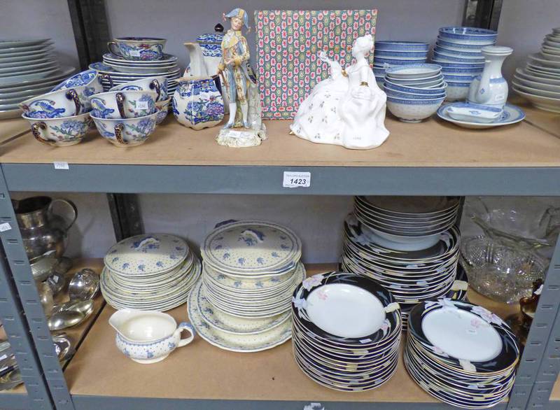 MASONS IRONSTONE PART TEASET, CONTINENTAL PORCELAIN FIGURE, GRINDLEY DINNERWARE,