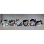 6 ROYAL DOULTON CHARACTER JUGS INCLUDING GUNSMITH, CAPTAIN HOOK,