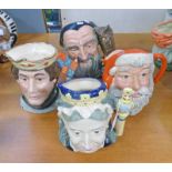 4 ROYAL DOULTON CHARACTER JUGS: QUEEN VICTORIA D6788, HENRY V D6671,