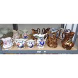 SELECTION OF JUGS INCLUDING 19TH CENTURY, LUSTRE, BLUE & WHITE, ETC,
