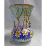 CROWN DEVON VASE WITH GILT AND DAFFODIL DECORATION - 20CM TALL