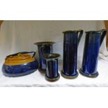 PAIR OF BOURNE DENBY BLUE GROUND EWER'S TOGETHER WITH TWO MATCHING VASES AND A LOVATTS PORCELAIN