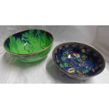 TWO CARLTON WARE BOWLS ONE DECORATED WITH BIRD AND FRUIT,