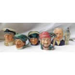 5 SMALL ROYAL DOULTON CHARACTER JUGS INCLUDING THE SAILOR, TOBY PHILPOTT,