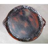JAPANESE LACQUERED TWIN HANDLED TRAY WITH FLORAL BORDER,