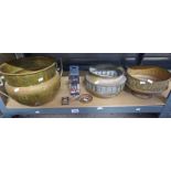 3 BRASS FLOWER POTS,