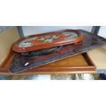 VICTORIAN MAHOGANY FRAMED GLASS BEAD TAPESTRY STAND & OTHER TRAYS