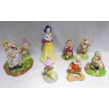 7 ROYAL DOULTON SNOW WHITE AND THE SEVEN DWARFS FIGURES TO INCLUDE GRUMPY'S BATH TIME, SNOW WHITE,