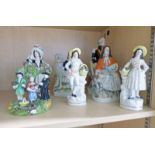 FIVE STAFFORDSHIRE POTTERY FIGURES INCLUDING SIR CHARLES NAPIER AND A PAIR OF FIGURES WITH YELLOW