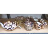 ROYAL CROWN DERBY IMARI PATTERN TEA SET Condition Report: One saucer has a hairline