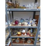 SELECTION OF VARIOUS PORCELAIN, GLASSWARE, ETC, INCLUDING 3 MANTLE CLOCKS, SILVER PLATED WARE, ETC,