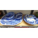 SELECTION OF BLUE & WHITE WARE: MINTONS EWER & BASIN, DRAINER ASHET,