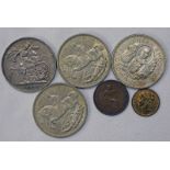 1893 VICTORIA CROWN, TWO 1935 GEORGE V CROWNS, 1953 ELIZABETH II SOUTHERN RHODESIA CROWN,