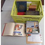 SELECTION OF VARIOUS POSTCARDS, STAMPS ETC TO INCLUDE ALBUM WITH PENNY RED AND VARIOUS OTHER GB,