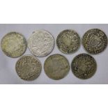 7 SILVER COINS TO INCLUDE 1752 LUBECK, 32 SCHILLING,