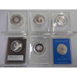 1973, 1974 AND 1975 UNITED NATIONS SILVER PROOF PEACE MEDALS WITH STANDS, 1971 IN CAPSULE WITH C.O.