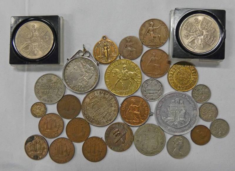 SELECTION OF UK AND WORLDWIDE COINS TO INCLUDE 1937 GEORGE VI CROWN, 1894 SOUTH AFRICA SHILLING,