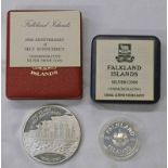 1985 FALKLAND ISLANDS 100TH ANNIVERSARY OF SELF SUFFICIENCY SILVER PROOF £25 AND 1983 FALKLAND