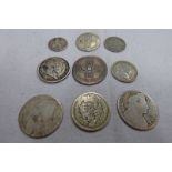 SELECTION OF 9 PRE-VICTORIA COINS TO INCLUDE 1697 WILLIAM II SCOTTISH 5 SHILLINGS,