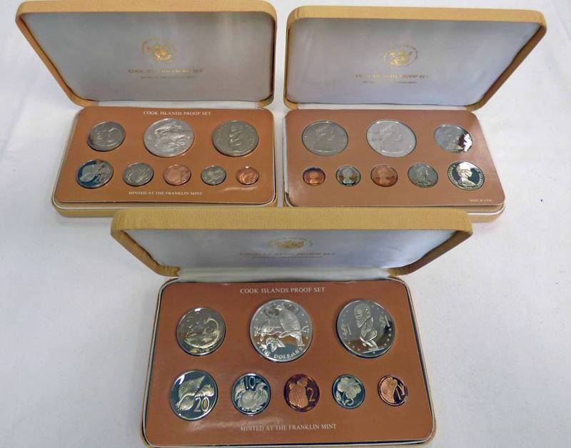 1976, 1978 AND 1979 COOK ISLANDS 8 COIN PROOF SETS IN CASE OF ISSUE WITH C.O.A.