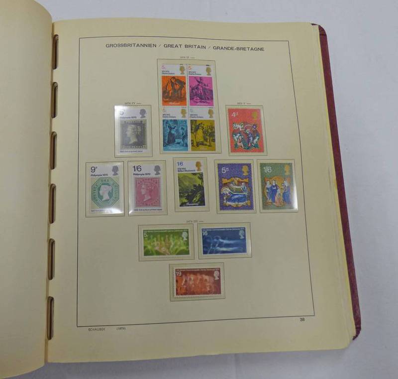 SCHAUBEK ALBUM OF VARIOUS QV-QE2 MINT AND USED STAMPS WITH PENNY RED, TUPENNY BLUE, COMPLETE SETS,