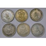 6 SOUTH AFRICAN CROWNS: 1948, 1951,