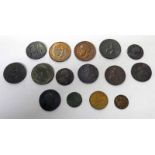 SELECTION OF BASE METAL COINS TO INCLUDE 1974 COVENTRY HALFPENNY TOKEN, 1744 GEORGE FARTHING,