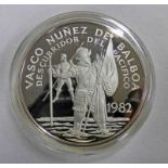 1982 PANAMA 20 BALBOAS SILVER PROOF COIN IN CASE OF ISSUE