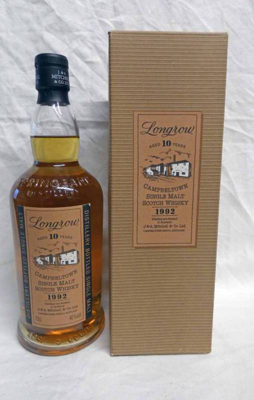 1 BOTTLE LONGROW 10 YEAR OLD SINGLE MALT WHISKY, DISTILLED 1992 - 70CL, 46% VOLUME,