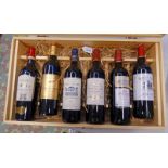 BORDEAUX SUPERIEUR FITTED WOODEN CASE OF 6 BOTTLES OF WINE TO INCLUDE CHATEAU TOUR BEL-AIR MONTAGNE