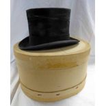 CHRISTYS LONDON, BLACK TOP HAT WITH BOX 19.5 X 15.