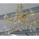 6 BRANCH CHANDELIER WITH GLASS DROPLET DECORATION Condition Report: 70cm across and