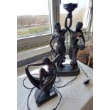 TWO METAL FIGURAL TABLE LAMPS, ONE IN THE FORM OF ART DECO DANCER,