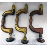 THREE BEECH WOOD WORKING BRACES WITH BRASS FITTINGS ONE MARKED JAMES HOWORTH -3-