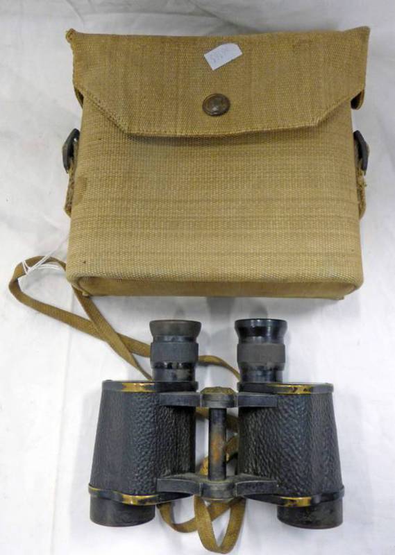 PAIR OF 1942 BRITISH MILITARY KERSHAW BINOCULARS NO 2 MK 11 IN A 1941 CANVAS POUCH