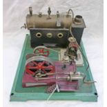 SCRATCH/KIT BUILT LIVE STEAM ENGINE WITH SINGLE HORIZONTAL CYLINDER AND FLYWHEEL CONNECTED TO AN