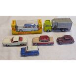 SELECTION OF PLAYWORN DINKY TOY MODEL VEHICLES INCLUDING AUSTIN DEVON, HUMBER HAWK,