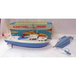 SUTCLIFFE KESTREL CRUISER ELECTRIC TINPLATE BOAT TOGETHER WITH UNBOXED SUTCLIFFE SUBMARINE.