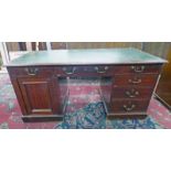 19TH CENTURY MAHOGANY PARTNERS DESK WITH LEATHER INSET TOP & 3 FRIEZE DRAWERS WITH PANEL DOOR & 3