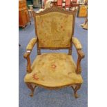 19TH CENTURY ORNATELY CARVED ARMCHAIR WITH SHAPED ARMS & SUPPORTS