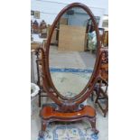 VICTORIAN MAHOGANY CHEVAL MIRROR WITH CARVED SUPPORTS Condition Report: The