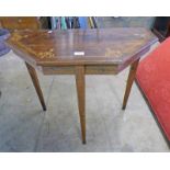 19TH CENTURY ROSEWOOD HALF MOON TABLE WITH DECORATIVE BOXWOOD INLAY ON SQUARE TAPERED SUPPORTS