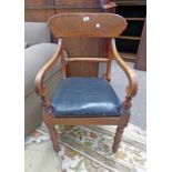 19TH CENTURY MAHOGANY OPEN ARMCHAIR ON TURNED SUPPORTS - PLUS VAT