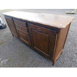 LATE 20TH CENTURY OAK SIDEBOARD WITH 2 DRAWERS AND 3 PANEL DOORS 96CM TALL X 208CM WIDE