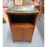 MAHOGANY BOW FRONT BEDSIDE CABINET ON QUEEN ANNE SUPPORTS