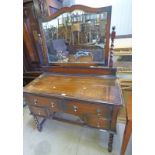 EARLY 20TH CENTURY OAK DRESSING TABLE WITH 2 LONG OVER 2 SHORT DRAWERS ON BARLEY TWIST SUPPORTS