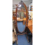 MAHOGANY CHEVAL MIRROR WITH REEDED COLUMNS