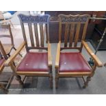 PAIR OF LATE 19TH CENTURY OAK OPEN ARMCHAIRS ON TURNED SUPPORTS - PLUS VAT